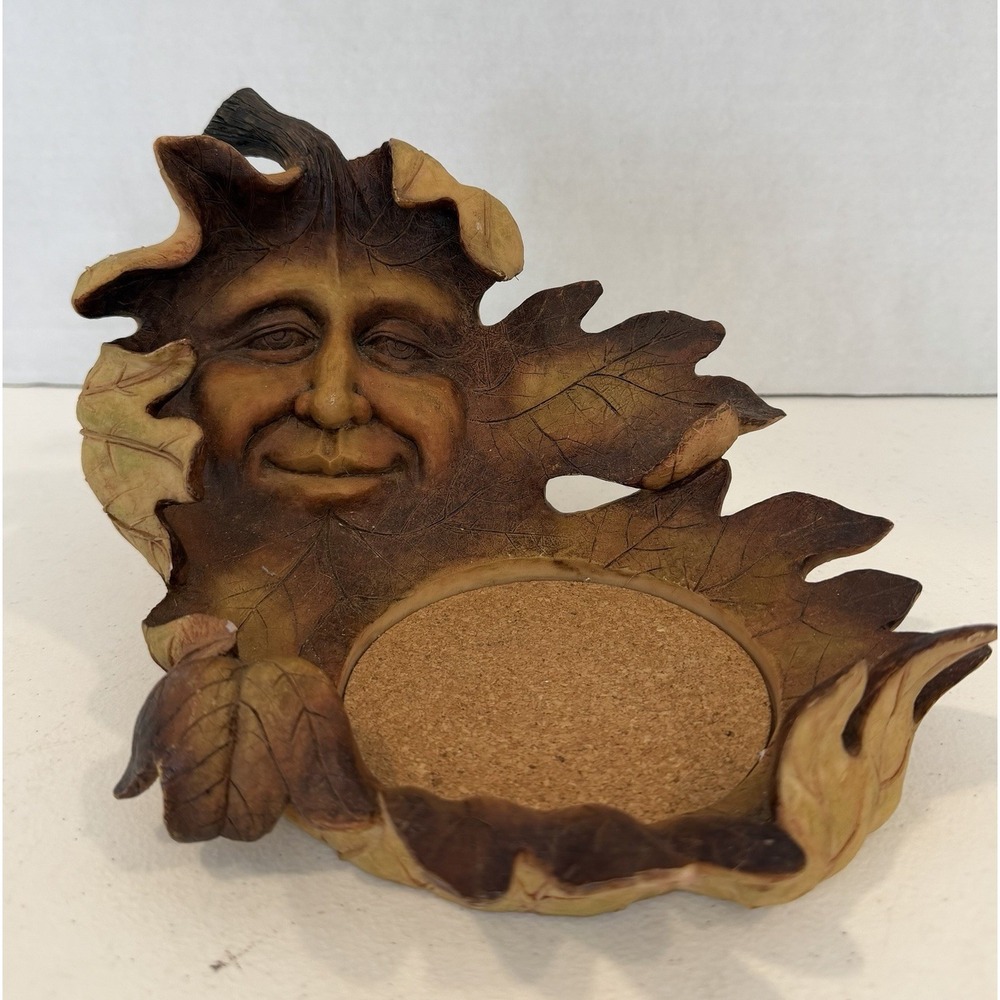 Vintage Oak Leaf Anthropomorphic Candle Holder Face Woodland Decor Innovation